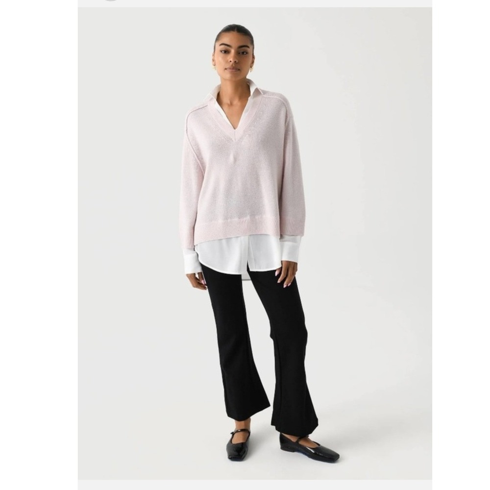 Brochu Walker Looker Sweater Pink Wool Cashmere Layered V-Neck Small JER2197
